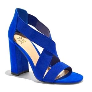 Blue Faux Suede Criss-Cross Block Heels